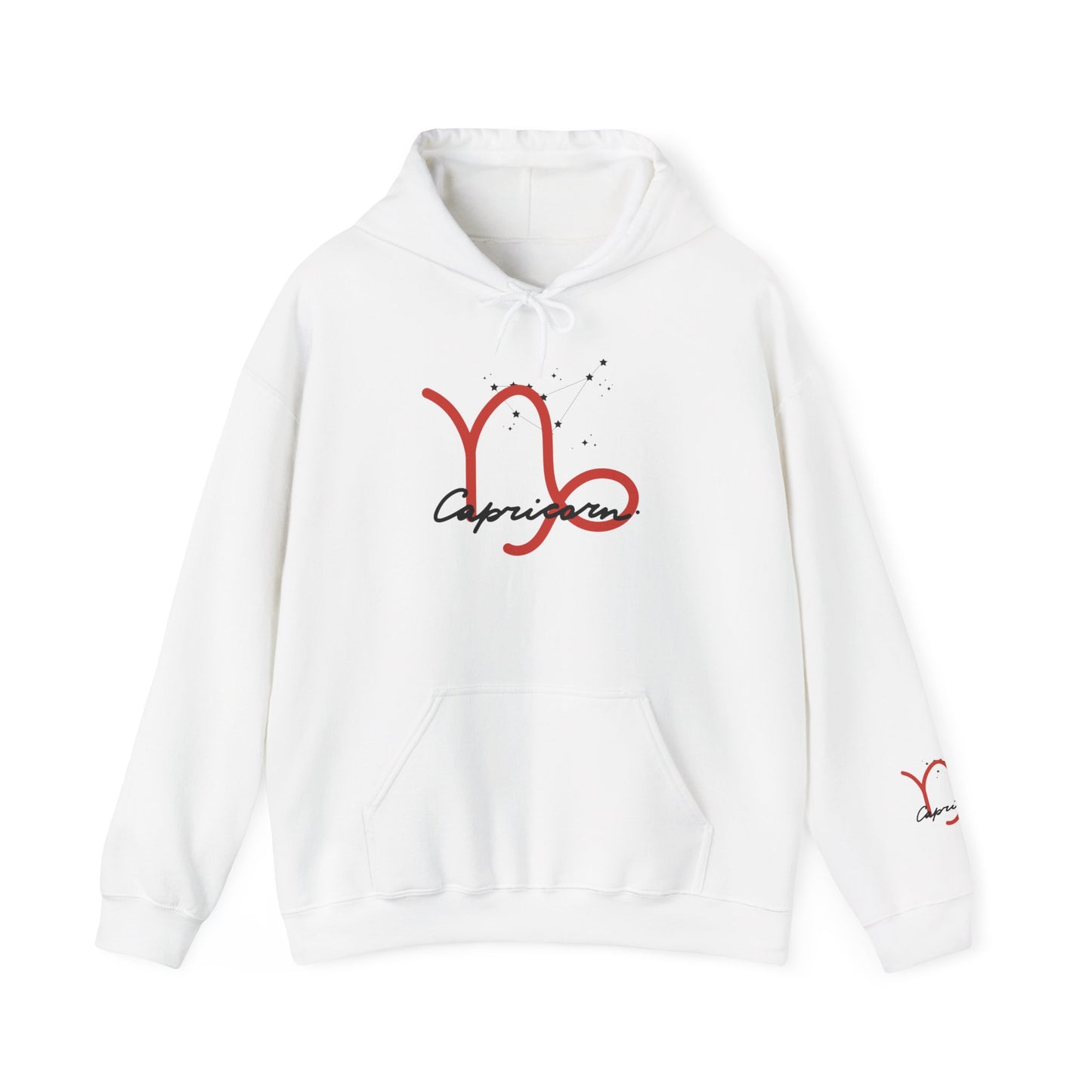 Capricorn Zodiac Hoodie — Red Script Astrology Sign Sweatshirt