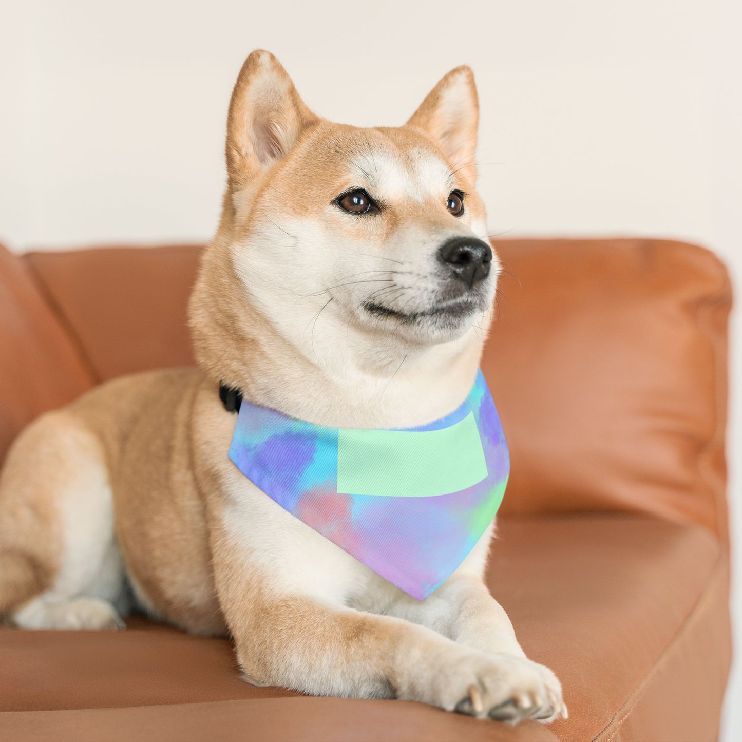 Pastel Watercolor Pet Bandana Collar with Blank Name Patch