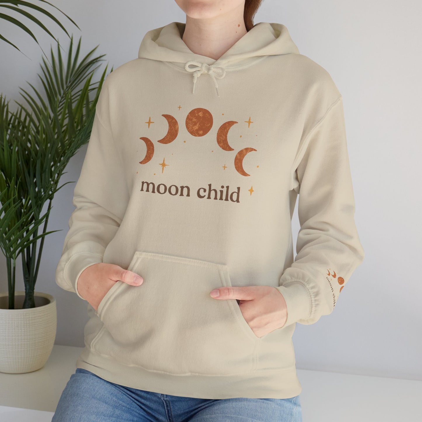 Moon Child Hoodie — Crescent Moon Phases Graphic Pullover