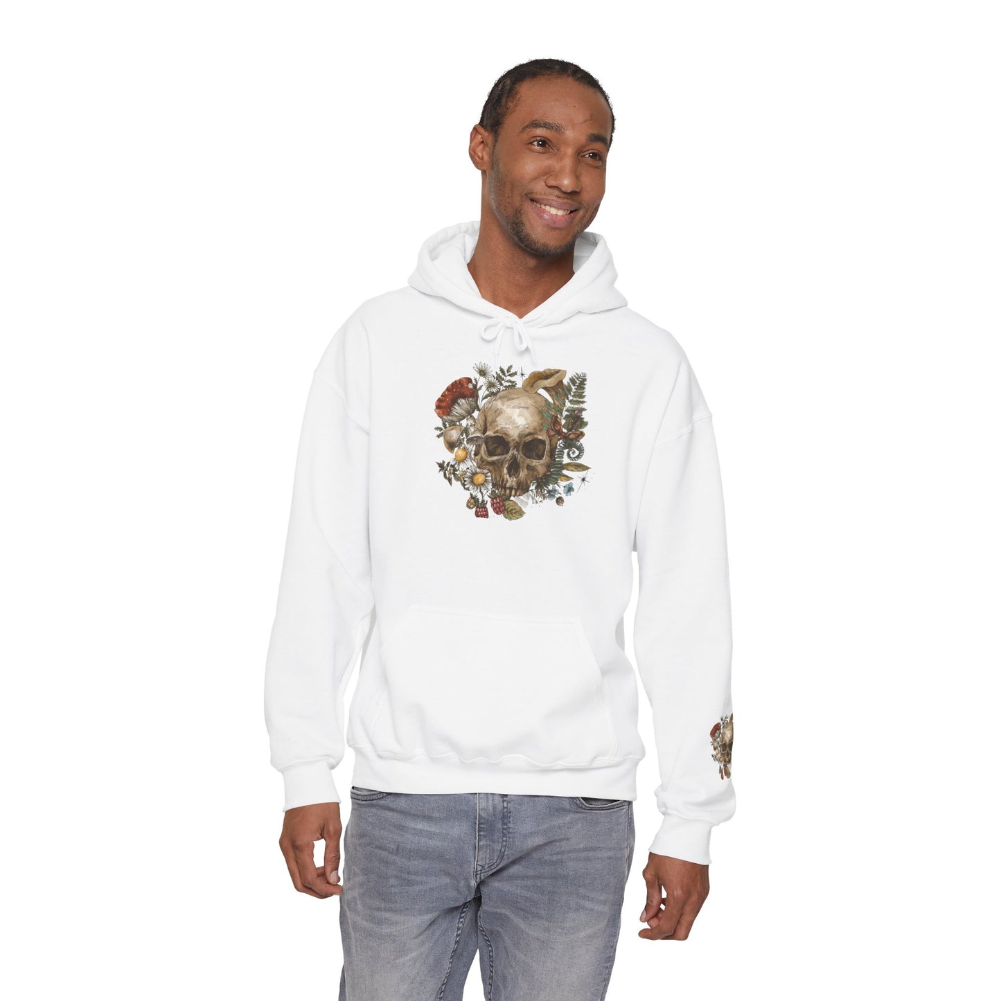 Skull & Mushrooms Hoodie — Vintage Floral Skull Graphic Pullover