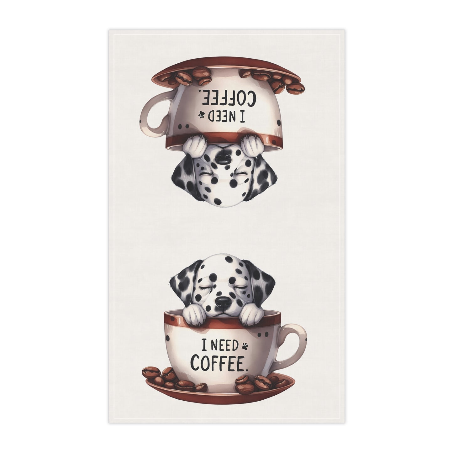Cute Dog Coffee Tea Towels, Dalmatian Puppy Tea Towel