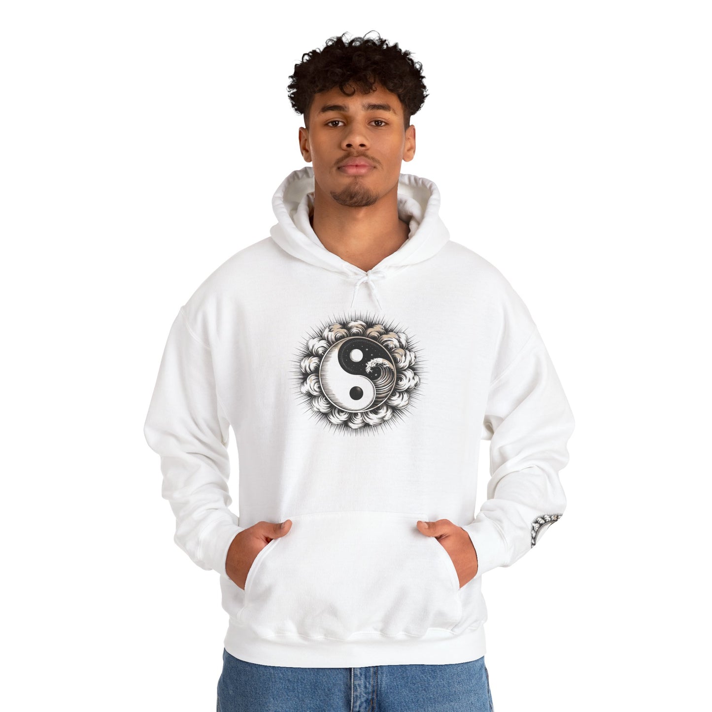 Yin Yang Lotus Hoodie — Black & White Zen Symbol Pullover