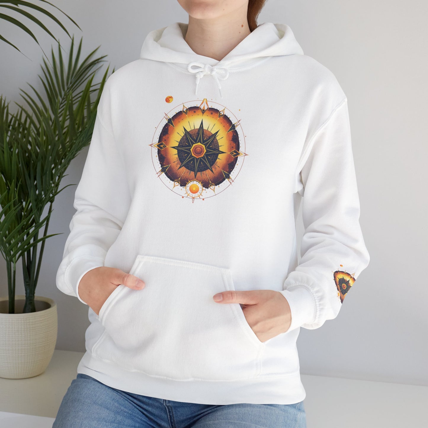 Mandala Sun Hoodie — Spiritual Boho Graphic Sweatshirt