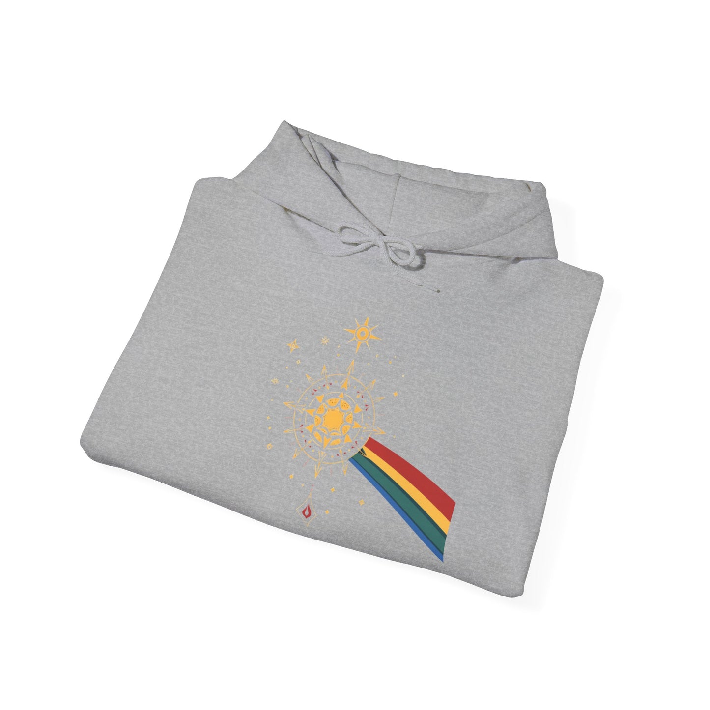 Sun Prism Rainbow Hoodie — Minimal Retro Sun & Prism Graphic Pullover