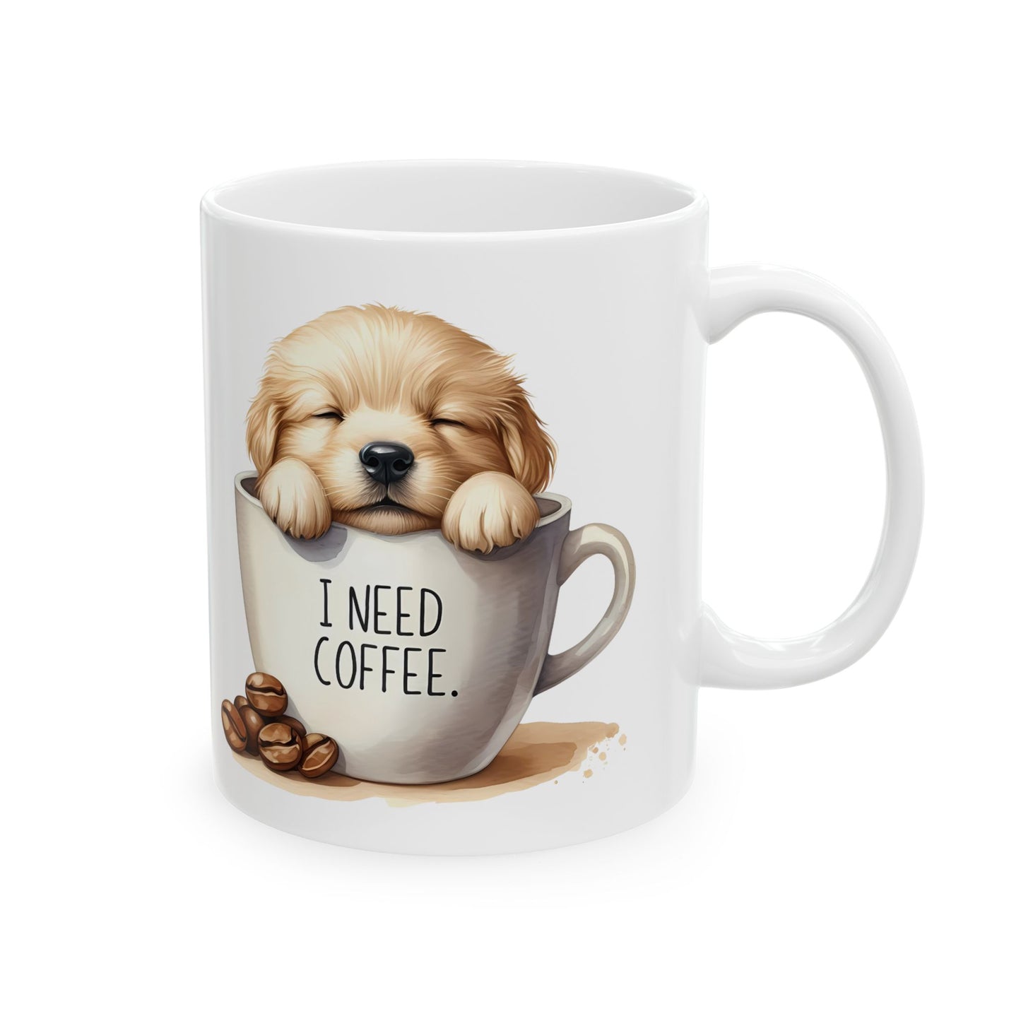 Personalized Lab Puppy Coffee Mug — "I Need Coffee" Ceramic Cup (11oz & 15oz)