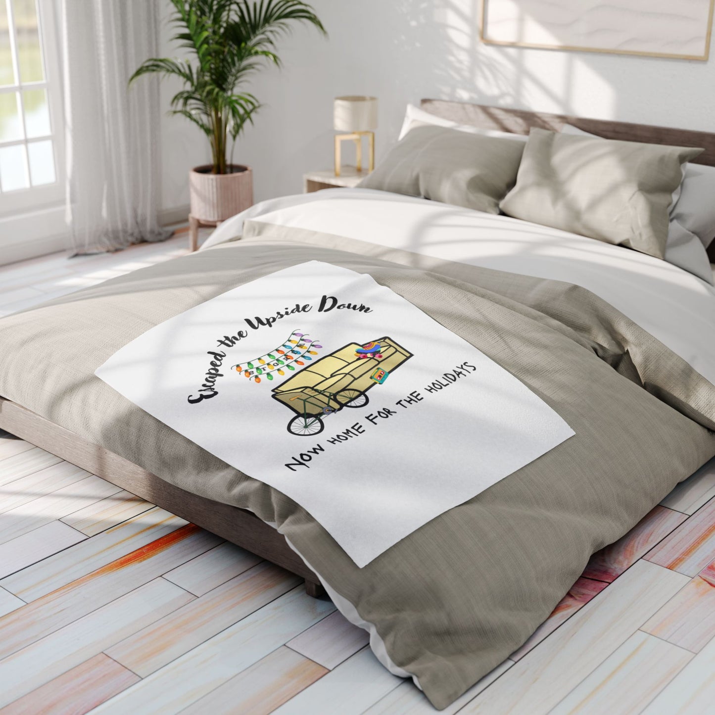 Cozy Holiday Fleece Blanket - "Escaped the Upside Down" Plush Throw for Home, Family Gatherings, Gift for Cozy Nights, Winter Decor