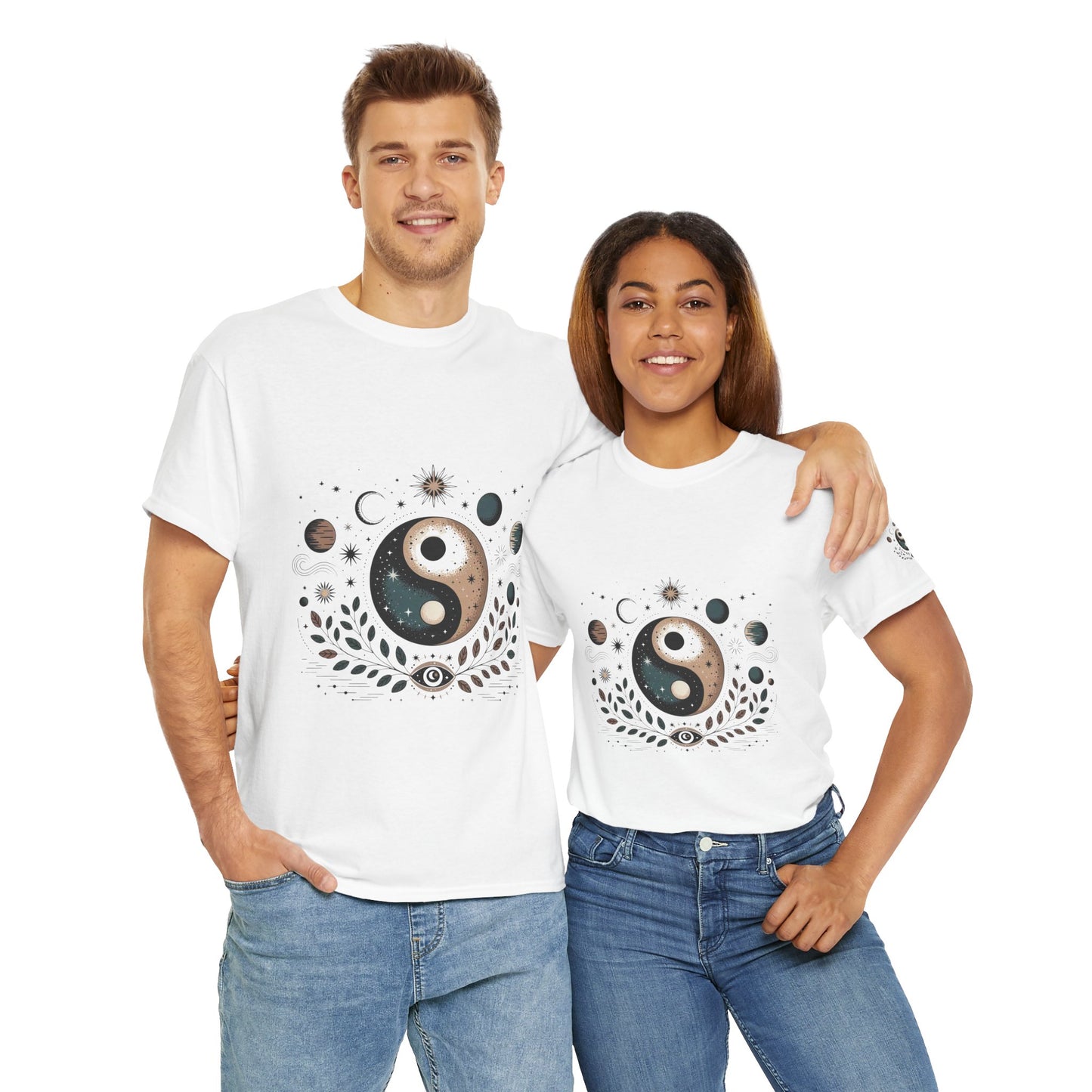 Yin Yang Moon Phases T-Shirt — Celestial Spiritual Graphic Tee