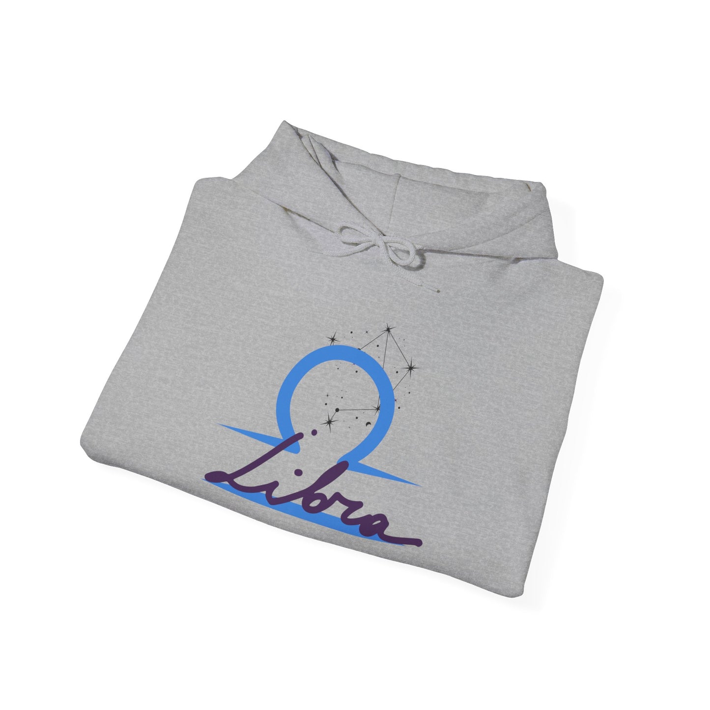 Libra Zodiac Hoodie — Minimal Blue Libra Symbol & Script Pullover