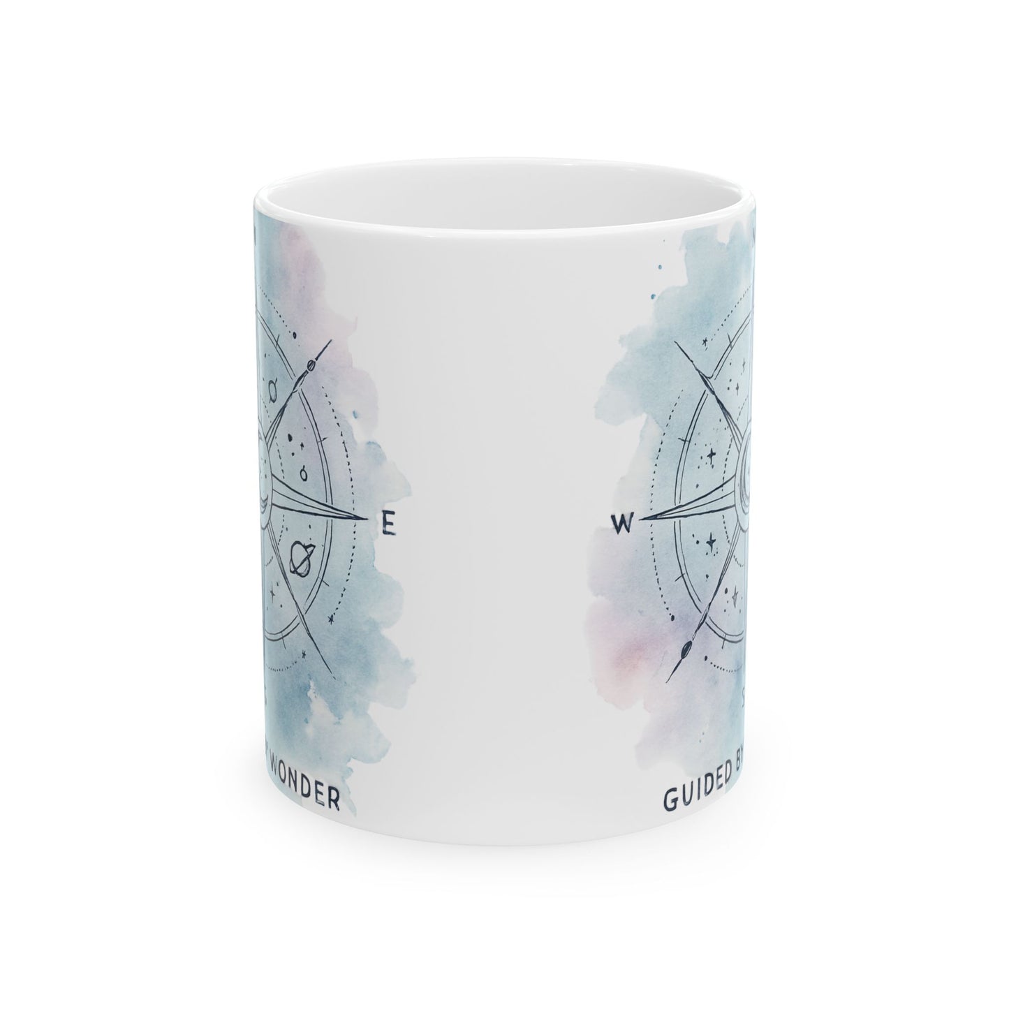 Compass Watercolor Ceramic Mug – 'Wander' Travel-Inspired Coffee Cup (11oz, 15oz)