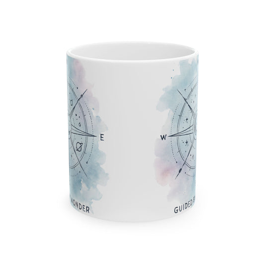 Compass Watercolor Ceramic Mug – 'Wander' Travel-Inspired Coffee Cup (11oz, 15oz)