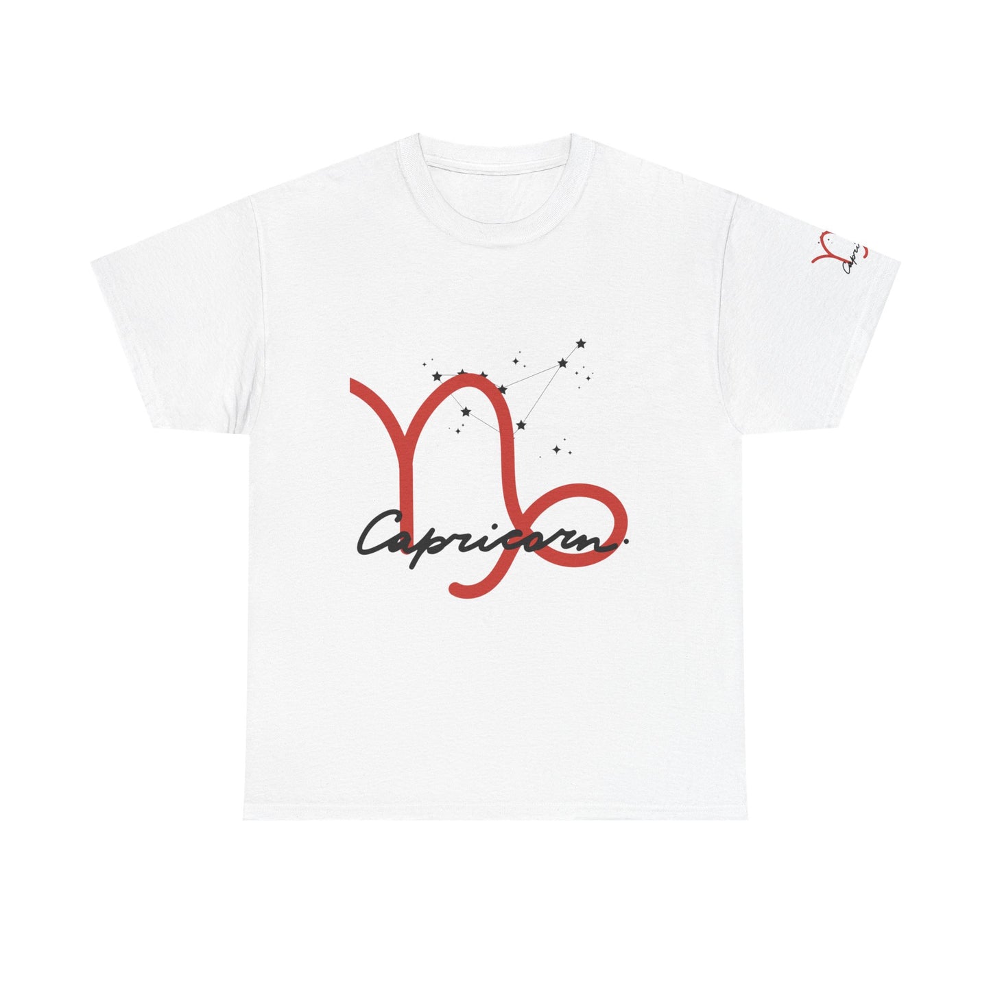 Capricorn Zodiac Tee – Red Capricorn Symbol with Script