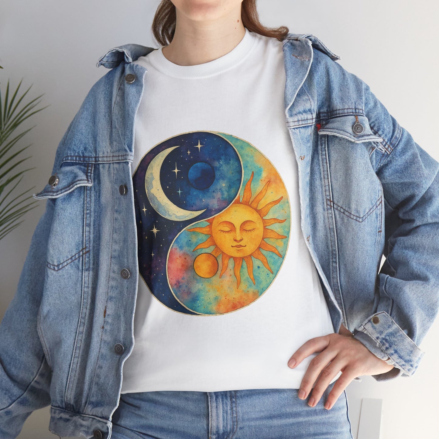 Sun & Moon Yin Yang T‑Shirt — Celestial Vintage Sunface and Crescent Moon Tee