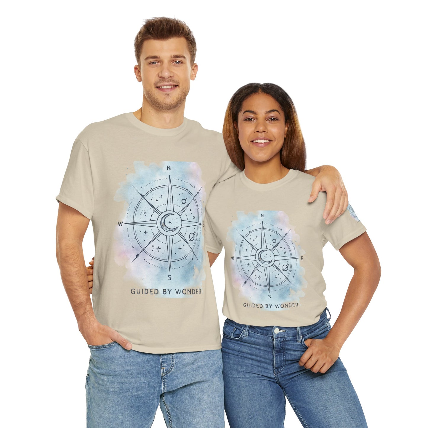 Compass Moon Tee — "Guided by Wonder" Cotton T‑Shirt