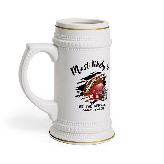 Official Couch Coach Beer Stein Mug – Perfect for Game Day Celebrations, Sports Lover Gift, Football Lover Gift