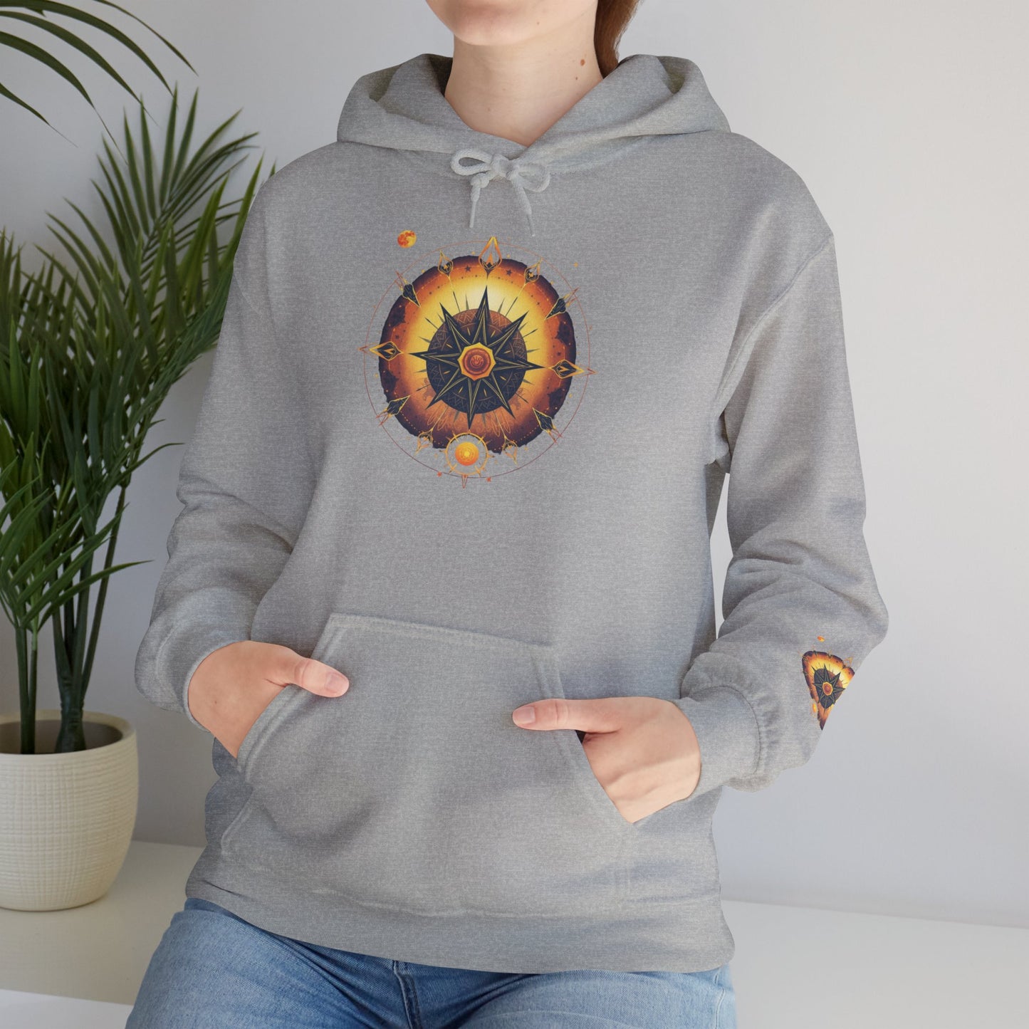 Mandala Sun Hoodie — Spiritual Boho Graphic Sweatshirt