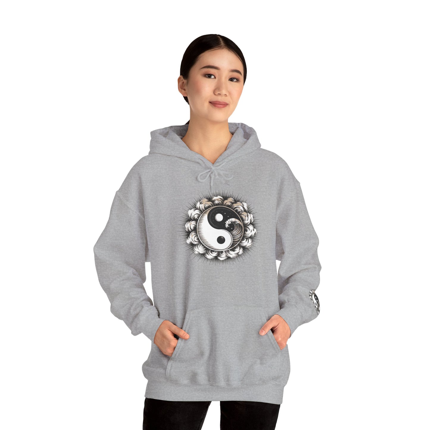 Yin Yang Lotus Hoodie — Black & White Zen Symbol Pullover