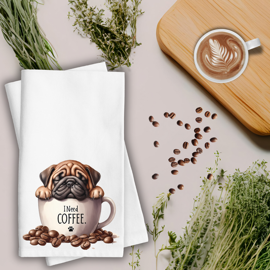 Waffle Weave Kitchen Towel, Puppy Kitchen Towel, Coffee Kitchen Towel