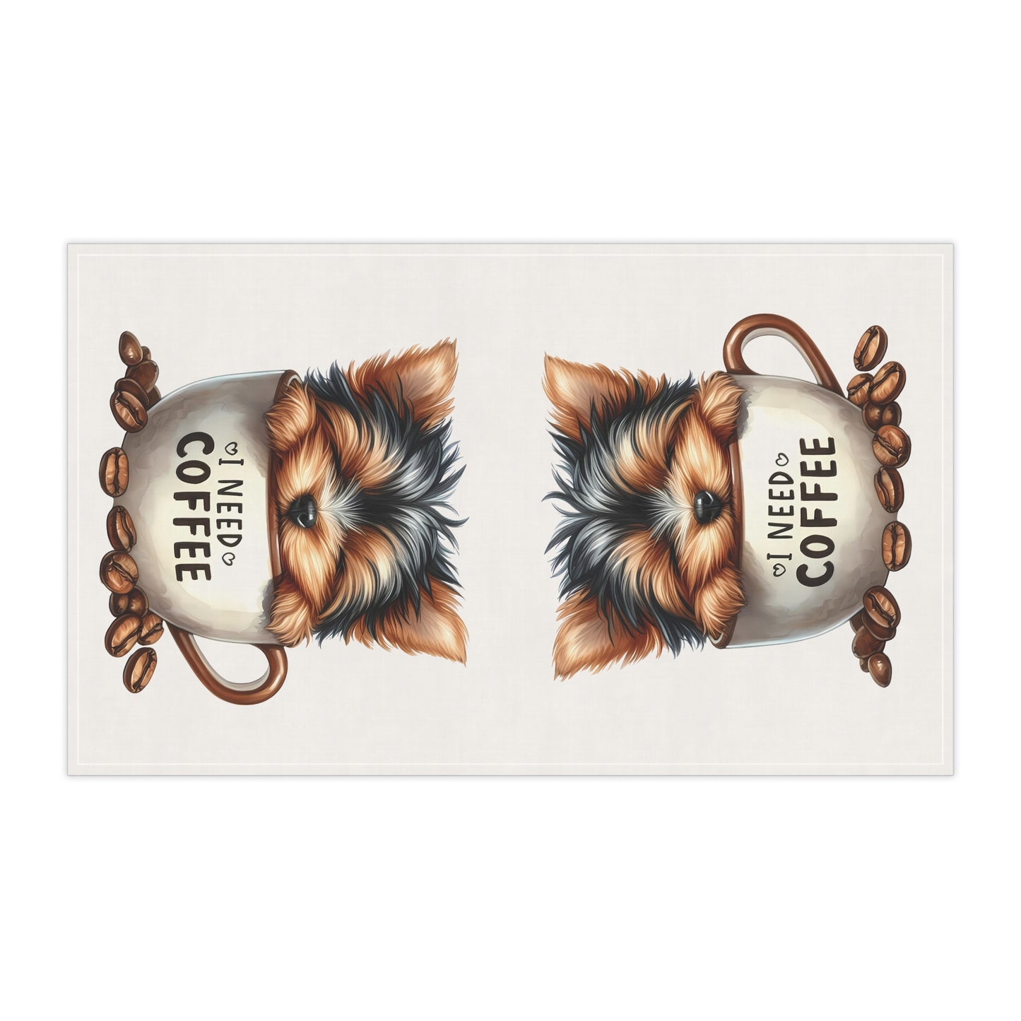 Coffee-Loving Dog Tea Towels, Yorkie Tea Towel, Yorkshire Terrier Tea Towel