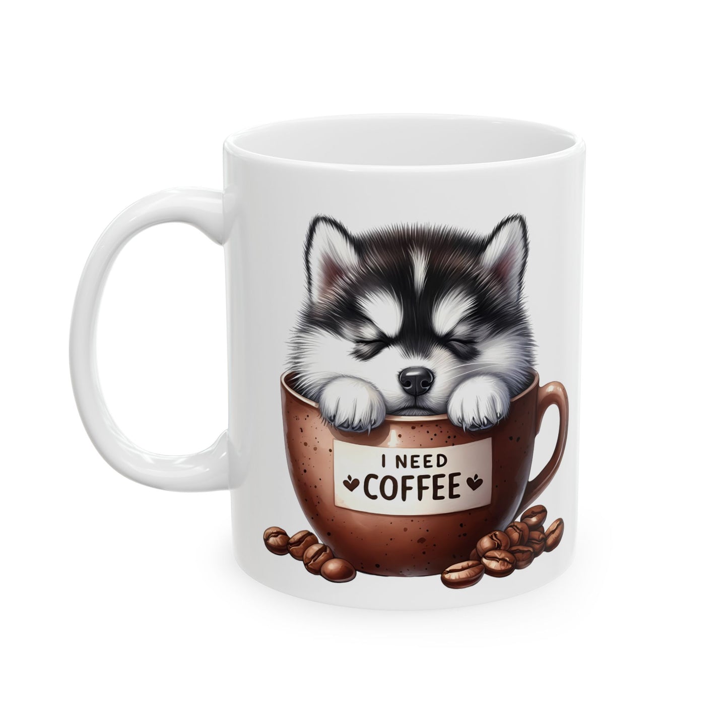 Personalized Husky in Coffee Mug Ceramic Mug — Cute Dog Coffee Lover Gift (11oz, 15oz)