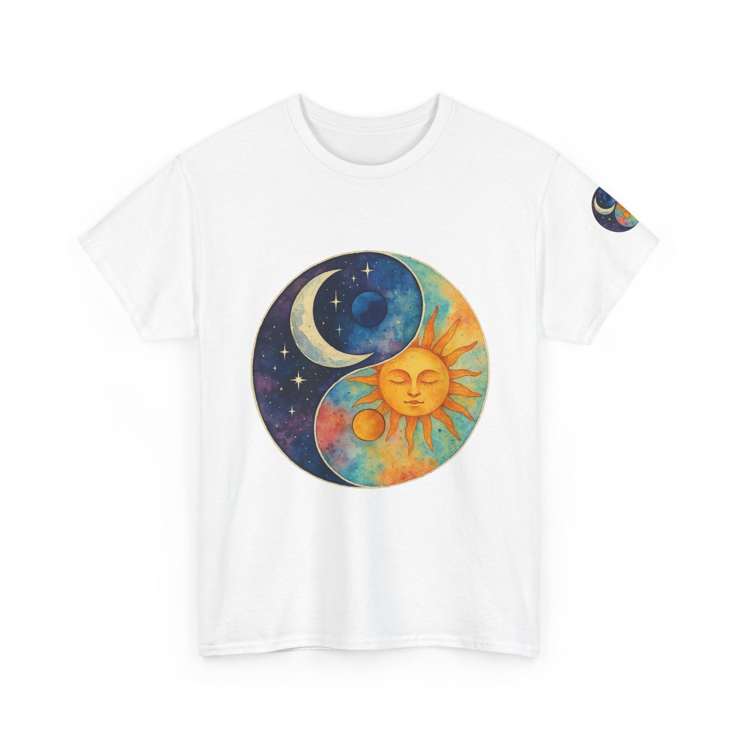 Sun & Moon Yin Yang T‑Shirt — Celestial Vintage Sunface and Crescent Moon Tee