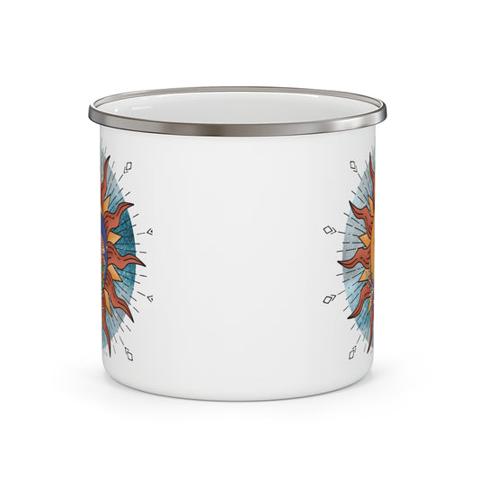 Bohemian Sun & Moon Enamel Camping Mug, Celestial Camping Cup
