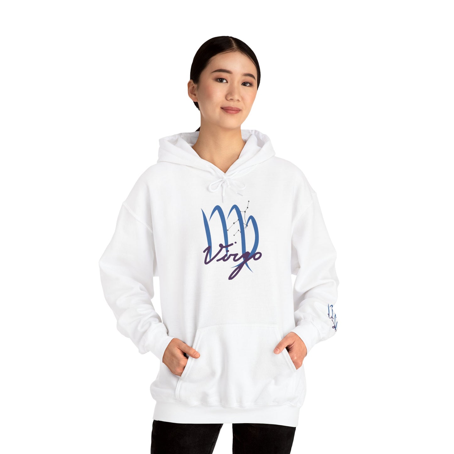 Virgo Script Zodiac Hoodie — Elegant Blue Virgo Sign Sweatshirt