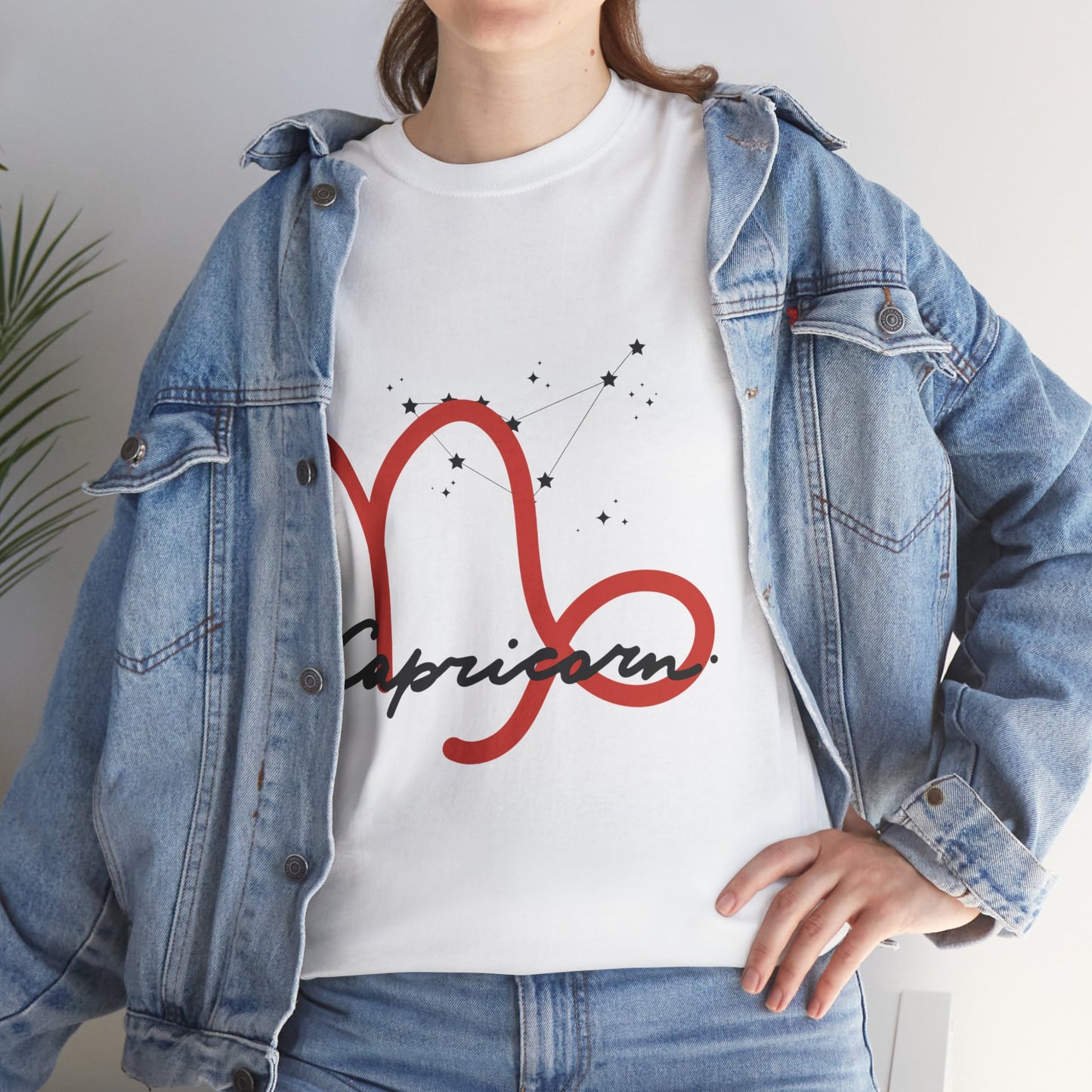 Capricorn Zodiac Tee – Red Capricorn Symbol with Script