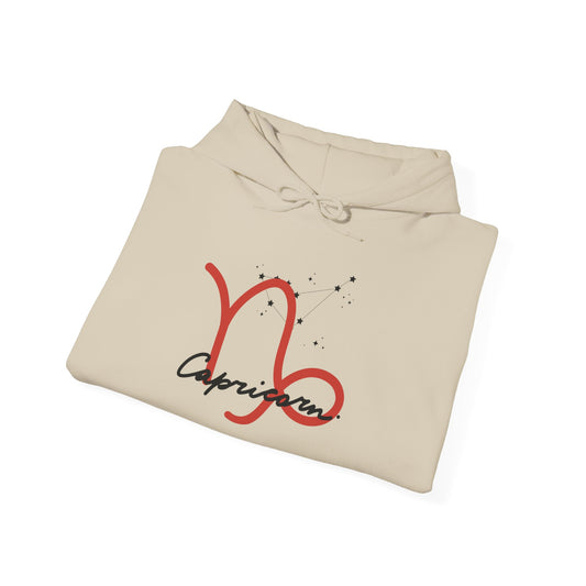 Capricorn Zodiac Hoodie — Red Script Astrology Sign Sweatshirt