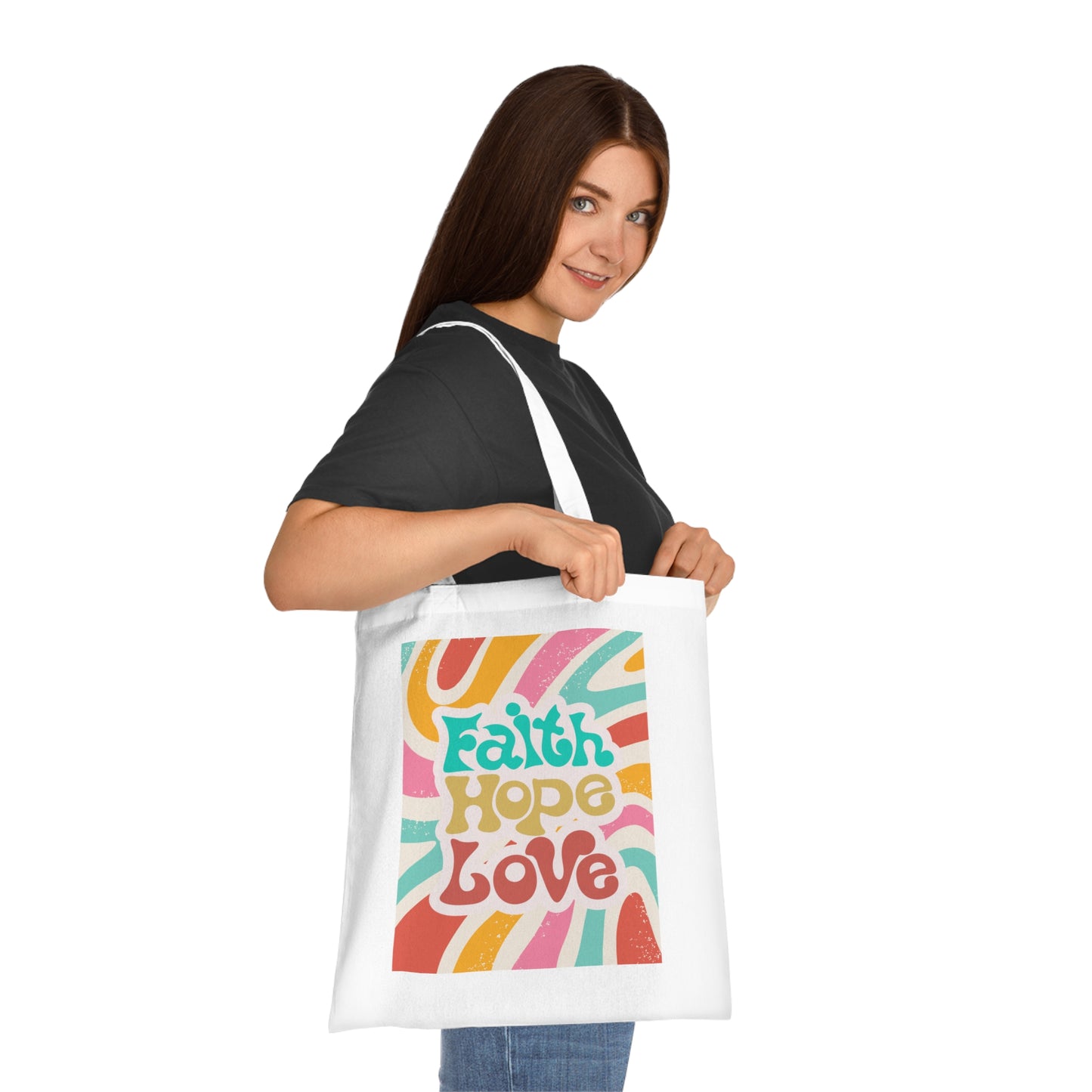 Faith Hope Love Cotton Tote Bag, Faith Tote Bag, Christian Tote, Christian Bag