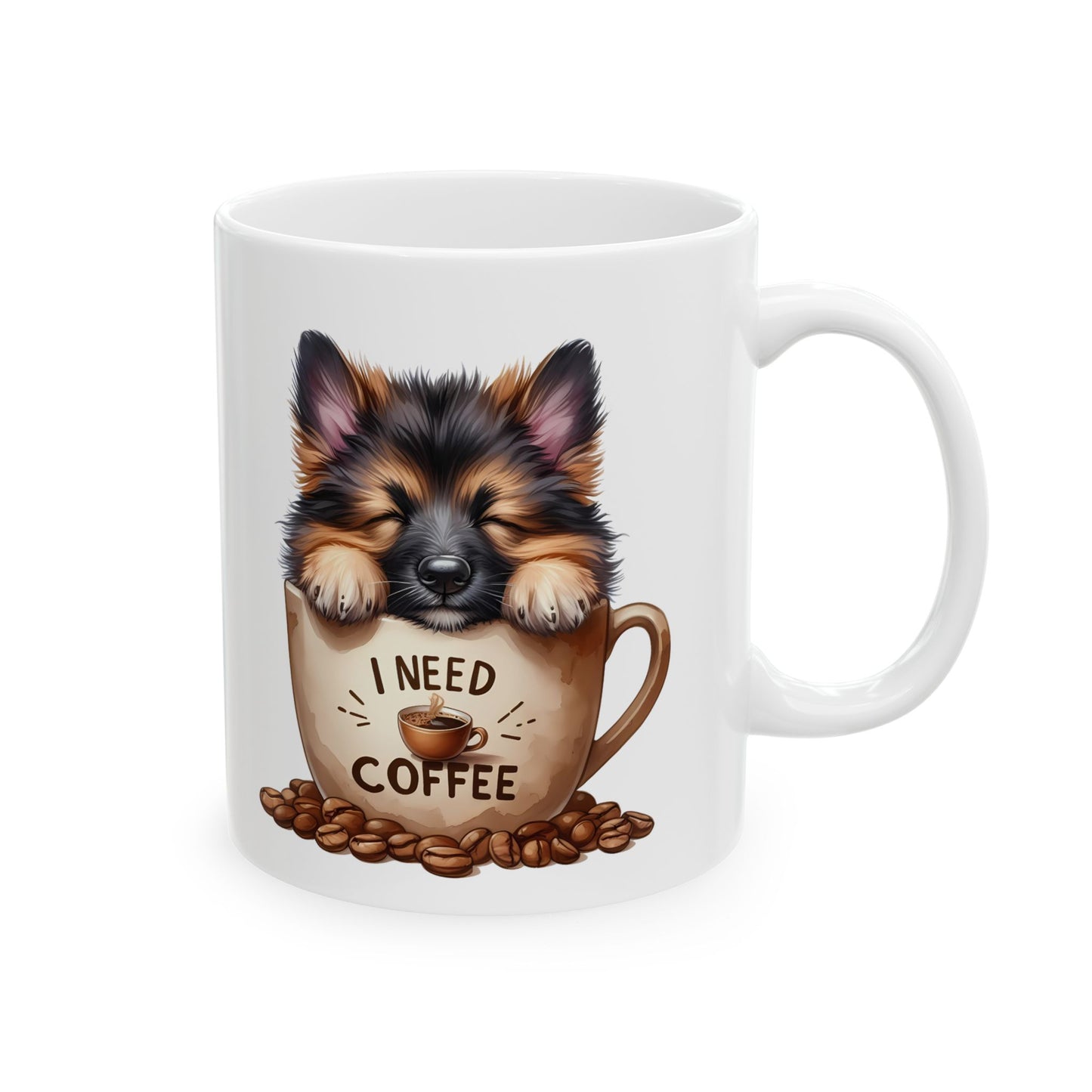 German Shepherd Coffee Lover Mug – Cute Dog Illustration Ceramic Mug (11oz, 15oz)