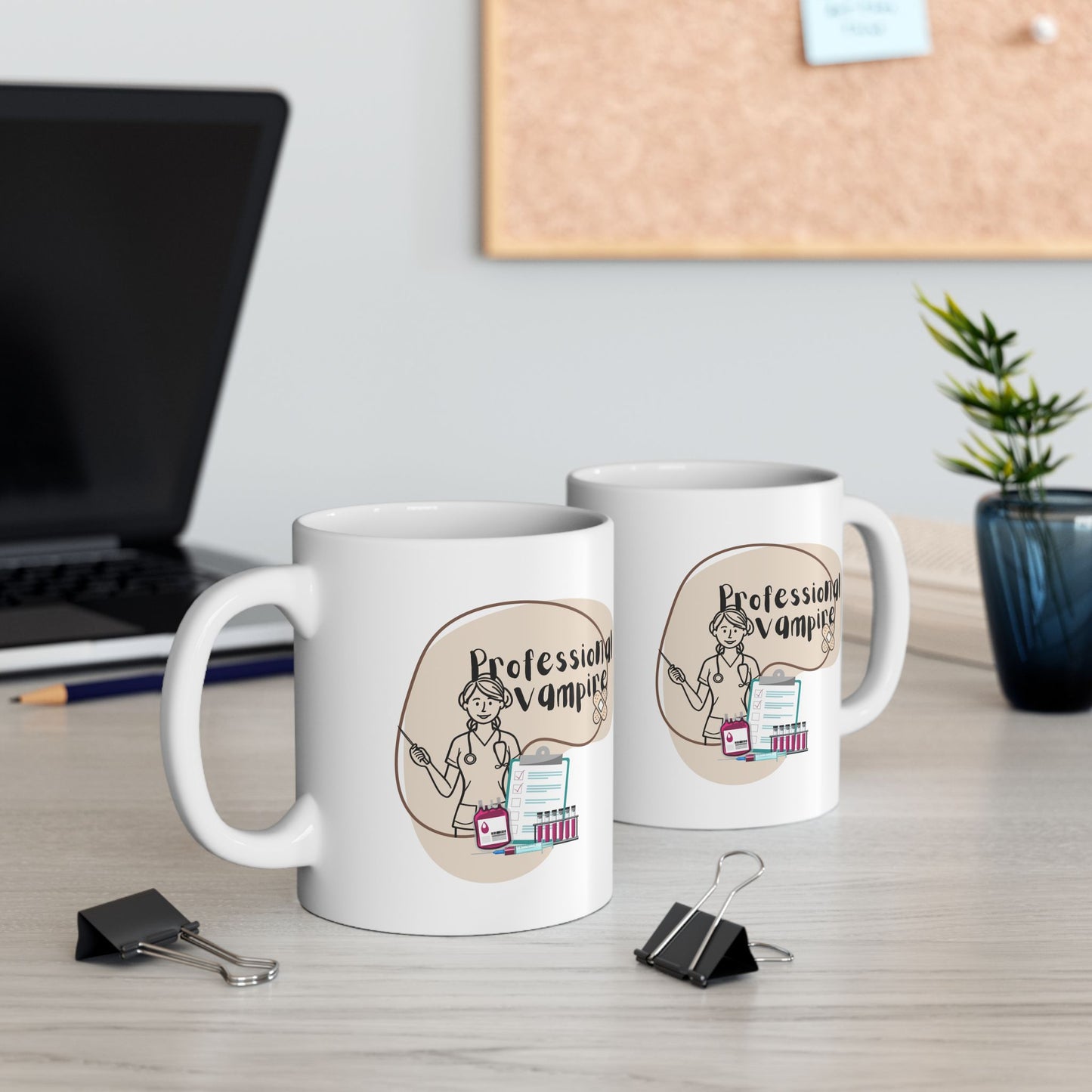 Personalized Vampire Ceramic Mug - 'Feminist Nurse' Illustrated Coffee Cup (11oz/15oz)