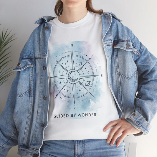 Compass Moon Tee — "Guided by Wonder" Cotton T‑Shirt