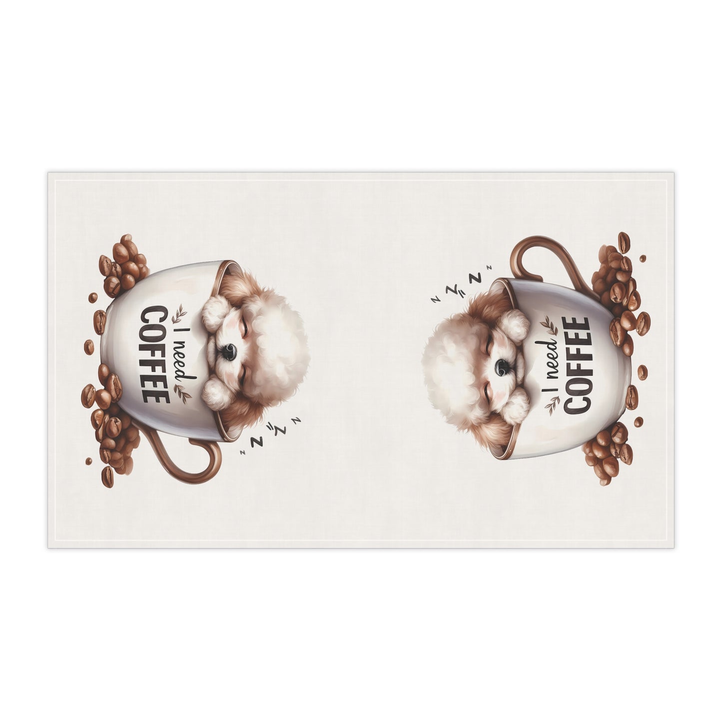 Cute Coffee Dog Tea Towels, poodle puppy tea towel