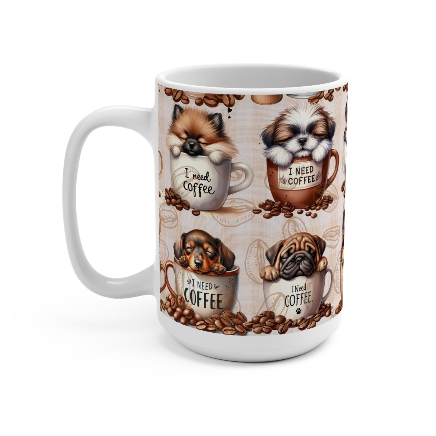 Cute Dog Coffee Mug - 15oz Pug, Beagle, and Bulldog Designs