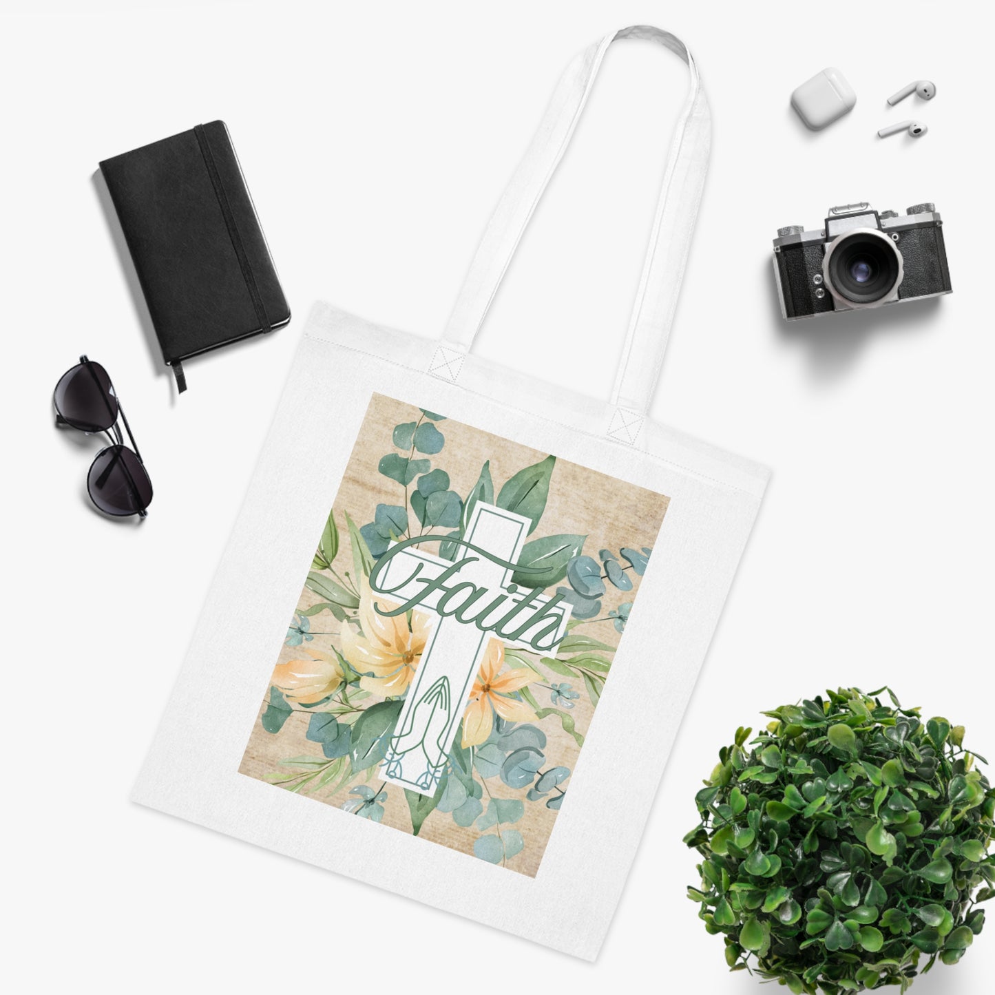 Faith-Inspired Floral Cotton Tote Bag, Faith Tote Bag, Christian Tote Bag