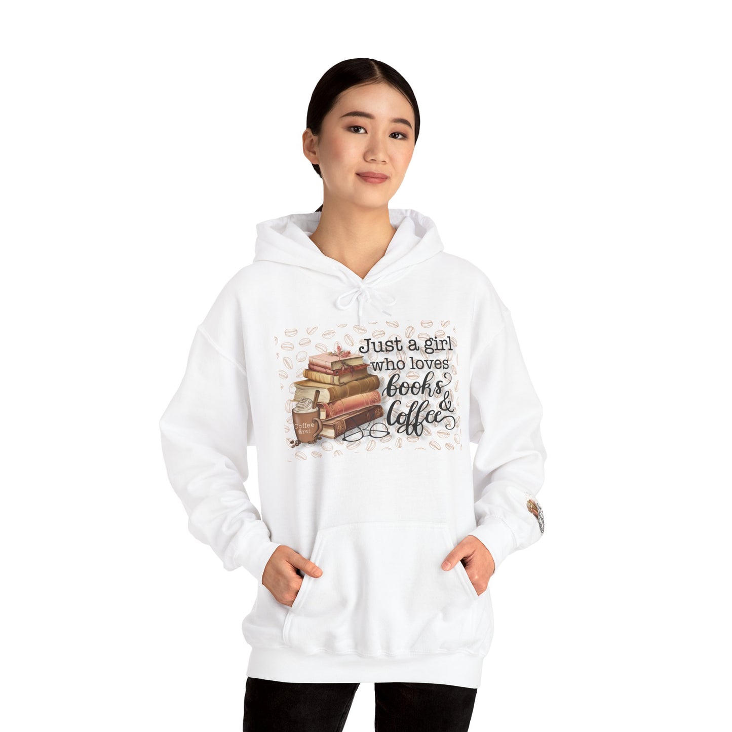 Book Lover Hoodie — "Just a girl who loves books & coffee" Cozy Pullover for Readers