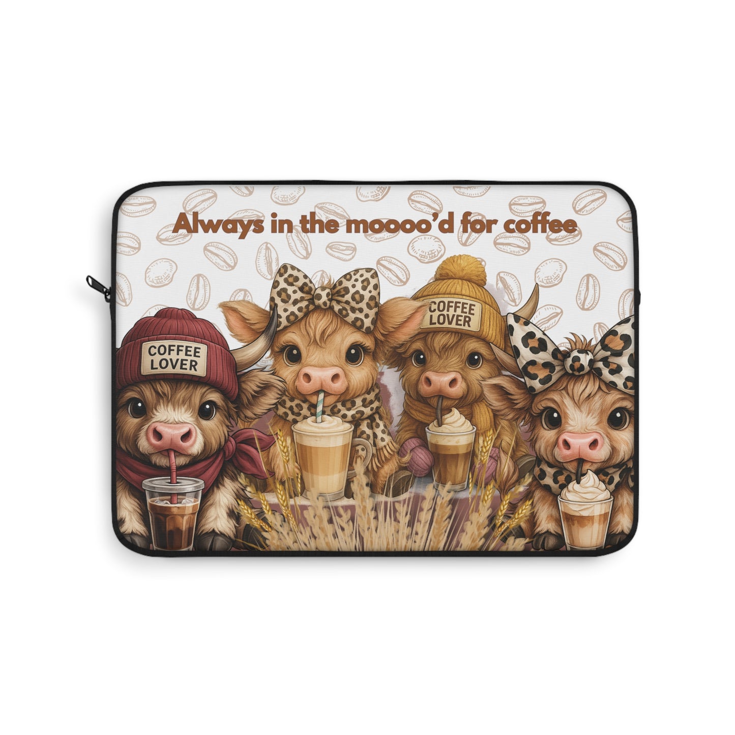 Coffee Lover Laptop Sleeve - Cute Cow Design, Perfect Gift for Coffee Enthusiasts, Coffee Lover Gift, Cow Lover Gift
