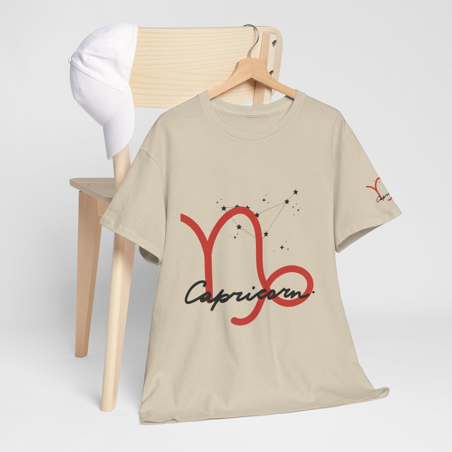 Capricorn Zodiac Tee – Red Capricorn Symbol with Script