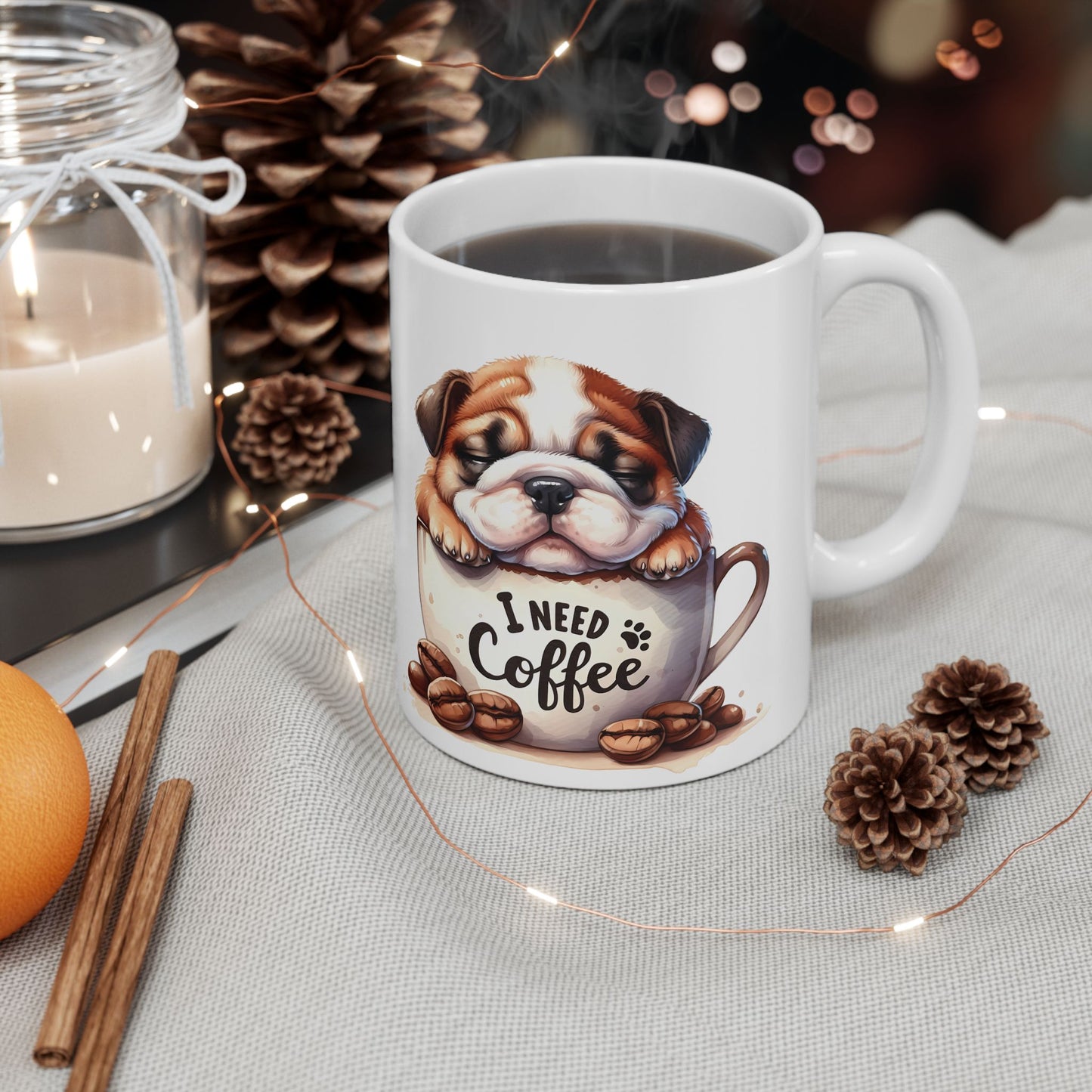 Personalized Bulldog Coffee Mug — Cute Puppy in Coffee Cup Ceramic Mug (11oz & 15oz)