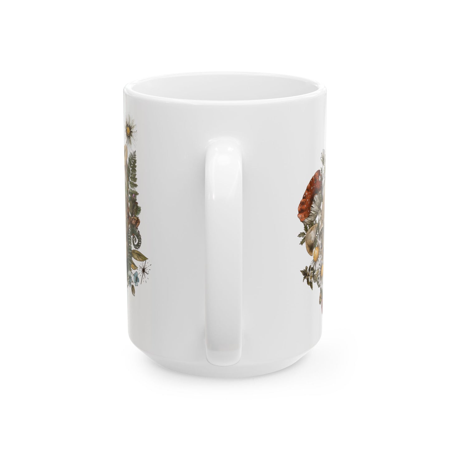 Floral Skull Coffee Mug — Vintage Wildflower & Fungi Ceramic Mug (11oz, 15oz)