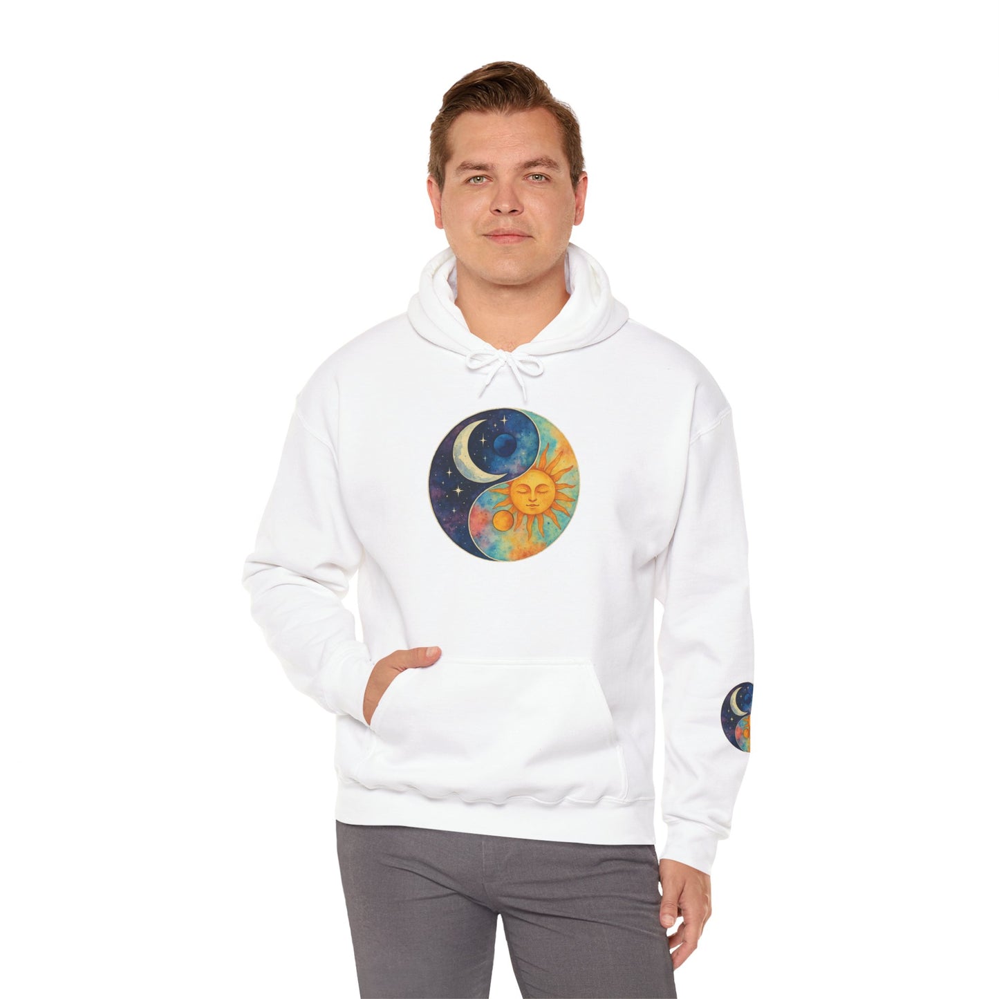 Sun and Moon Yin Yang Hoodie — Celestial Sun & Moon Graphic Sweatshirt