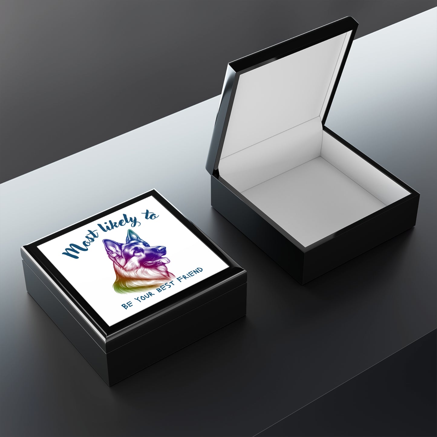 German Shepherd Keepsake Box, German Shepherd,  Pet Lover's Jewelry Box with Dog Design - 'Most Likely to Be Your Best Friend'