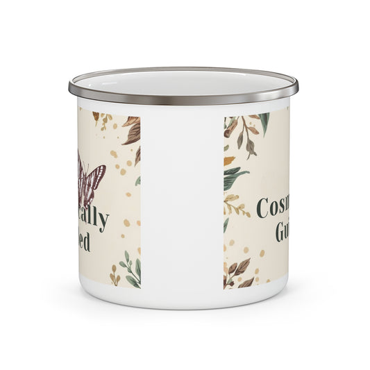 Cosmically Guided Enamel Camping Mug - Inspirational Nature Design for Adventure Lovers, Camping Mug, Camping Cup