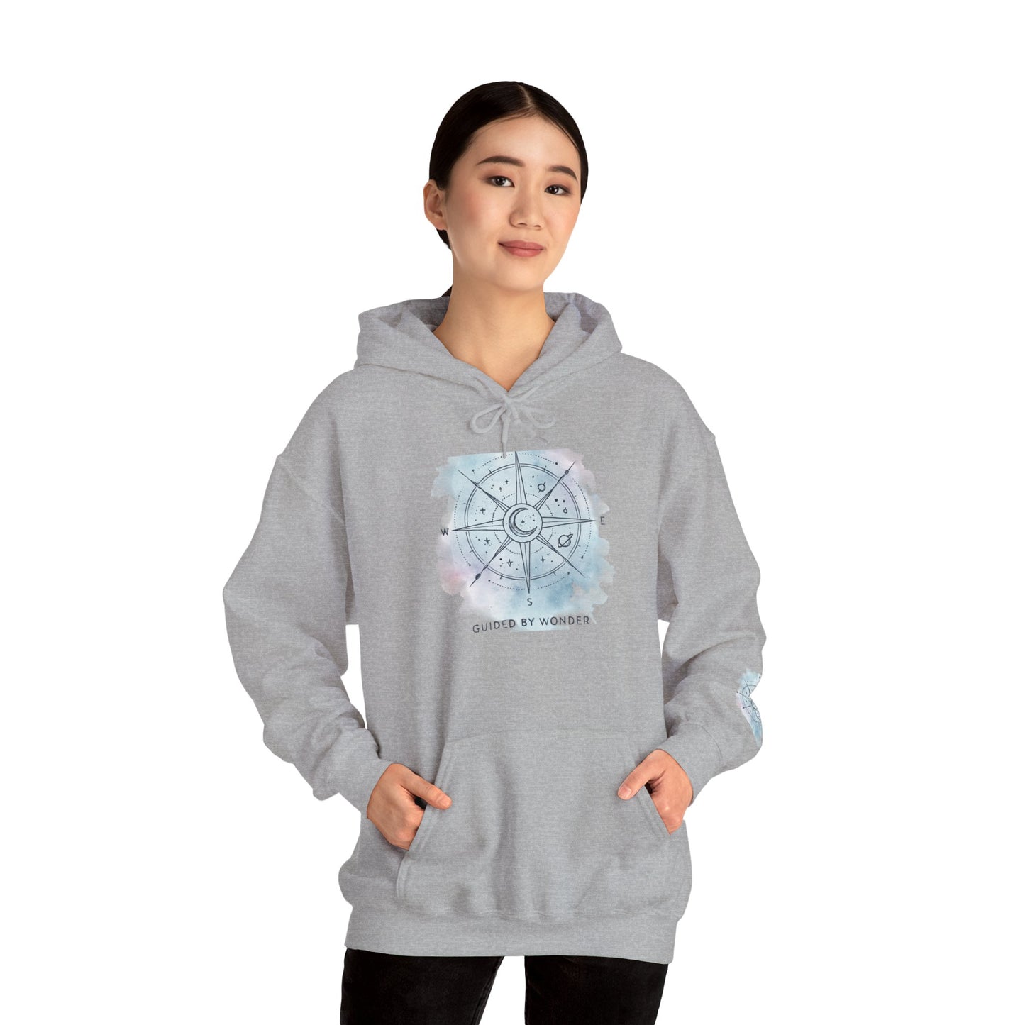 Compass Rose Watercolor Hoodie — ‘Lost by the Waves’ Nautical Travel Pullover