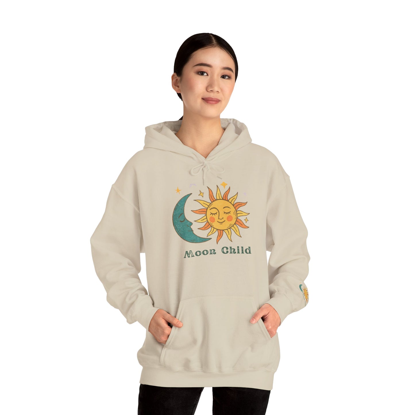 Moon Child Sun & Moon Graphic Hoodie — Celestial Retro Vibe