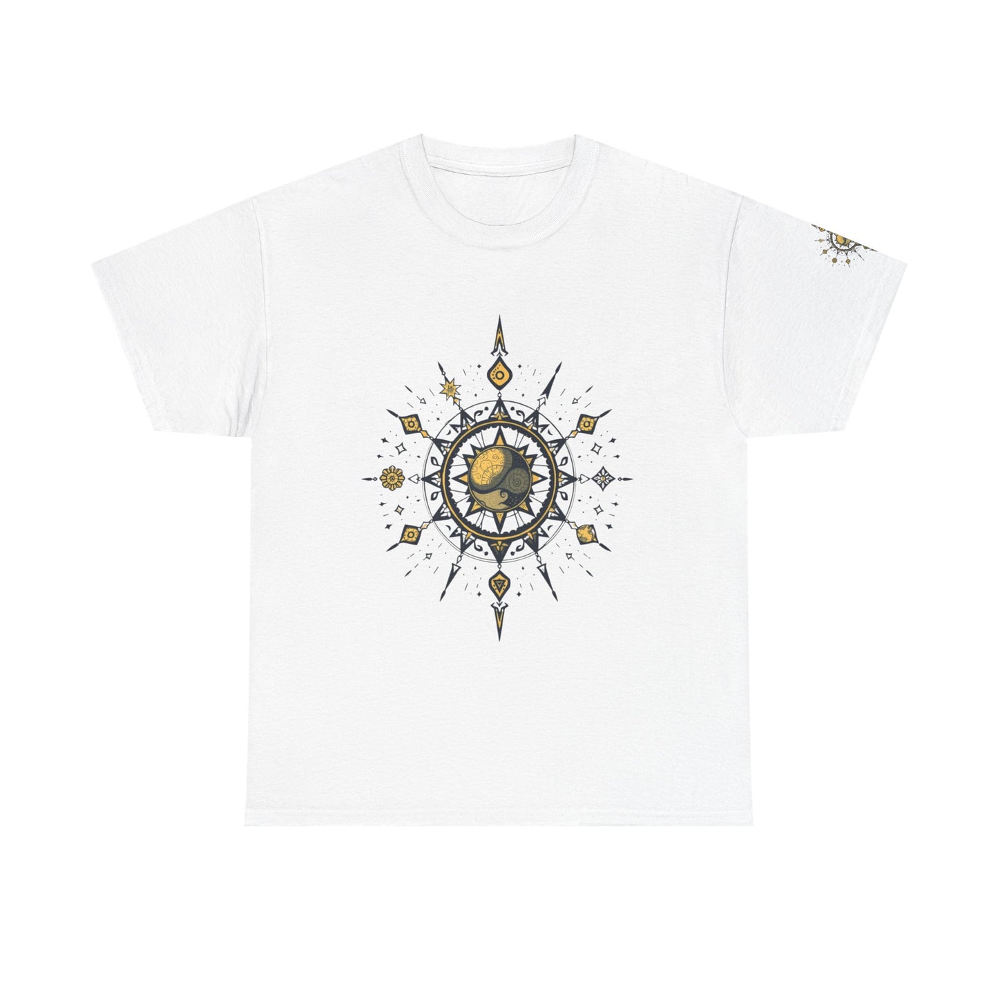 Celestial Sun Compass T‑Shirt — Golden Sun Mandala Graphic Tee