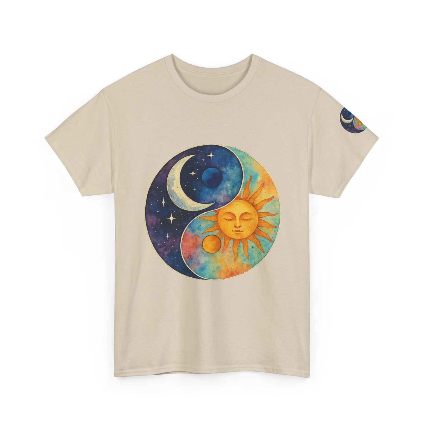 Sun & Moon Yin Yang T‑Shirt — Celestial Vintage Sunface and Crescent Moon Tee