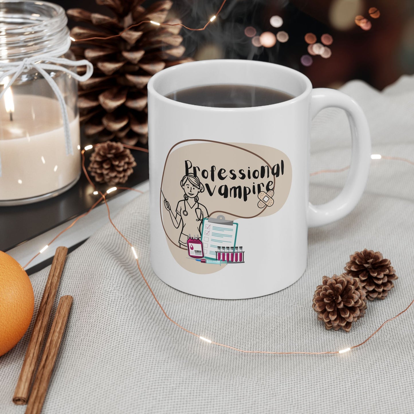 Personalized Vampire Ceramic Mug - 'Feminist Nurse' Illustrated Coffee Cup (11oz/15oz)