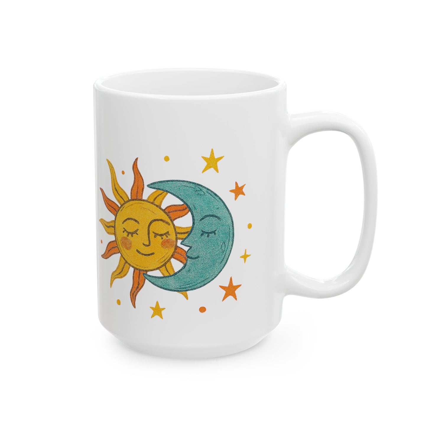 Personalized Sun & Moon Ceramic Mug — Boho Celestial Coffee Cup (11oz & 15oz)