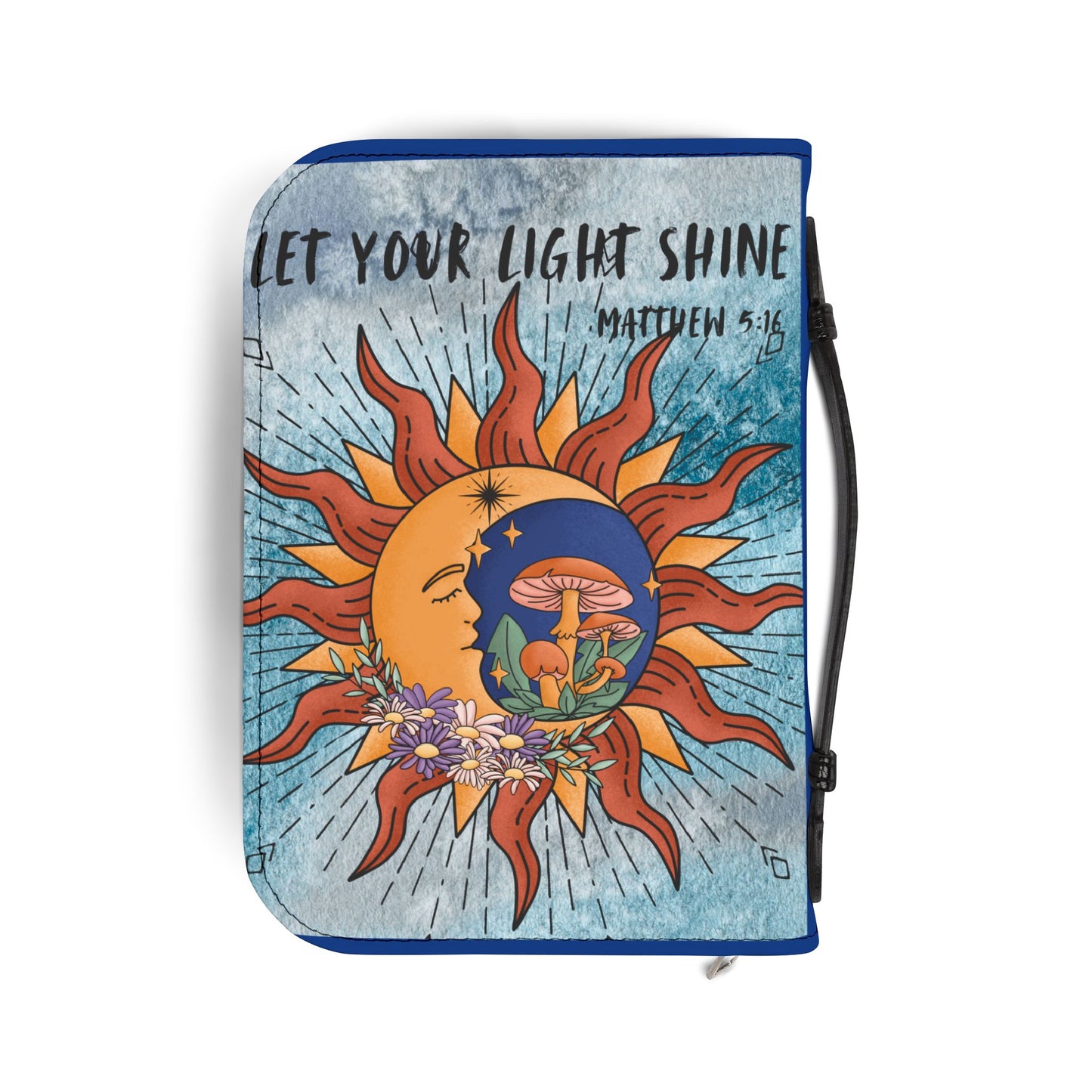 Vibrant Bible Cover with Inspiring Verse, Sun and Moon Design, Spiritual Gift, Faith Accessory, Religious Journaling